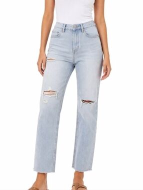 Old Navy High Rise Slouchy Straight Jeans Light Wash 100% Cotton Women’s Size 4